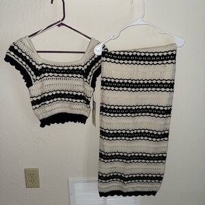 Striped Knit Top and Skirt Set